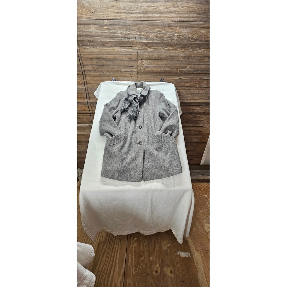 Vintage Cabin Creek Womens Grey 100% Wool Button Front Car Coat with Scarf 14